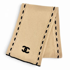 CHANEL 25A AAB111 B20763 100% Cashmere Coco Mark Long Stole Scarf/Muffler Bei...